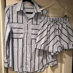 Pink Lily small Striped Blue and Black Pajama Set.  Like new